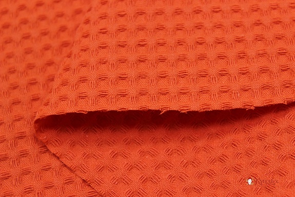 Вафельное премиум-полотно "Italy" цв.Ярко-оранжевый коралл, ш.1.5,  хлопок-100%, 240 гр/м.кв