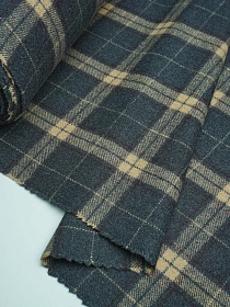 Шерсть пальтово-костюмная Твид "Клетка бежево-бордовая на т.сером", ш.1.5м, шерсть-50%, п/э-50%