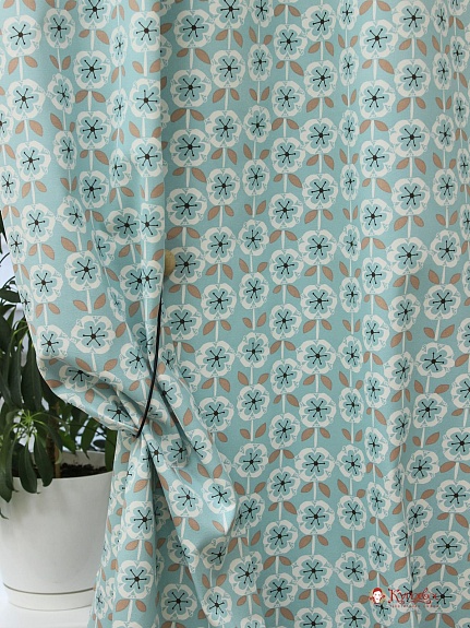 Интерьерный хлопок "Цветочная графика" цв.бирюза, ш.1.5м, хлопок-100%, 250гр/м.кв