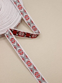 Жак.лента 17мм Темно-красный/темно-кофейный орнамент на белом, рис.8772/13