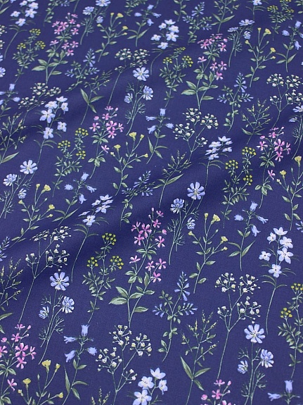 Сатин "Ароматный лужок" цв.джинсово-фиолетовый, ш.1.60м, хлопок-100%, 110гр/м.кв