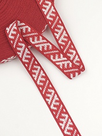 Жак.лента 18мм Славянский оберег "Гребешки" цв.темно-красный/белый