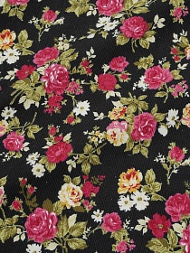 Микровельвет "Розово-желтые букеты роз на черном", СОРТ2, ш.1.1м, хлопок-100%, 125гр/м.кв