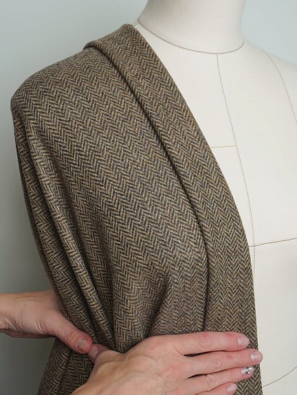 Шерсть пальтово-костюмная Твид "Елочка" цв.коричневый, ш.1.5м, шерсть-50%, п/э-50%, 320гр/м.кв