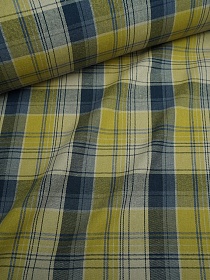 Фуле "Клетка" цв.оливково-горчичный/чернильно-синий, ш.1.45м, хлопок-100%, 145гр/м.кв