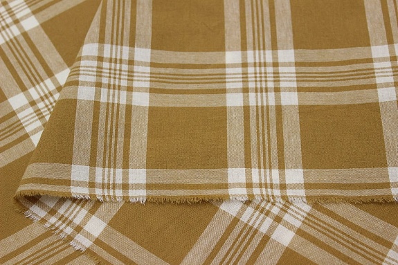 Вареный (стираный) хлопок "Клетка" цв.песочно-горчичный-2, ш.2.52м, хлопок-100%, 125гр/м.кв