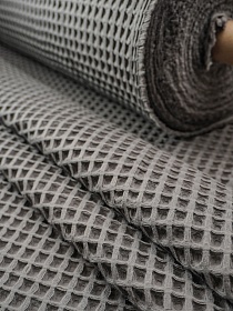 Вафельное премиум-полотно "Бохо" цв.Т.серо-кофейный, ш.1.5м, хл-100%, 240гр/м.кв