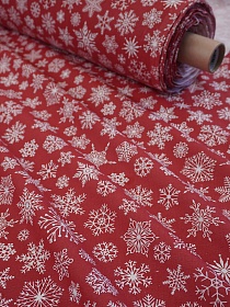 Бязь "Белые снежинки" цв.винтажный темно-красный, СОРТ2, ш.1.5м, хлопок-100%, 120гр/м.кв
