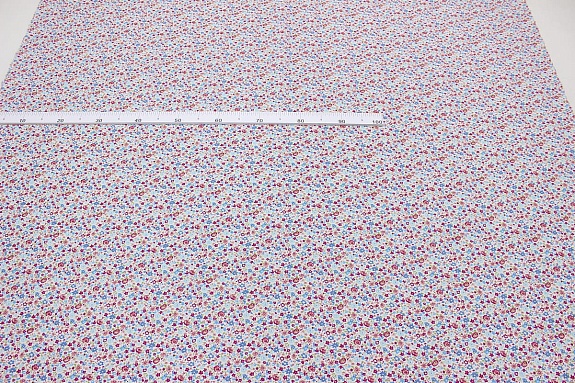 Импорт. хлопок "Мелкая акварель (коралловые, голубые цветы)", ВИД2, ш.1.48м, хлопок-100%, 110гр/м.кв