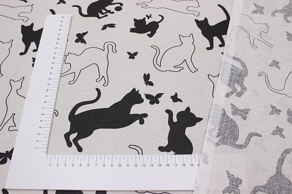 Полулен "Игривая кошечка" цв.топленое молоко, СОРТ2, ш.1.5м, лен-30%, хлопок-70%, 146гр/м.кв
