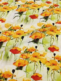 Штапель Премиум (Digital) "Маковка" цв.желтый, ш.1.44м, вискоза-100%, 100гр/м.кв