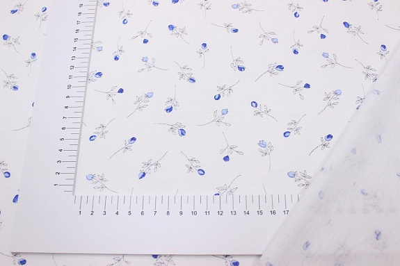 Трикотаж Кулир.гладь "Нежные голубые бутончики роз", ш.1.96м (0.98м*2, чулок), Карде, хл-100%