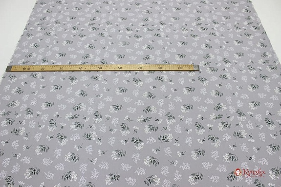 Плательный хлопок "Веточки ромашки на светло-сером", ш.1.43м, хлопок-100%, 125гр/м.кв