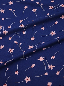 Штапель Премиум "Цветочное дыхание (розовые цветы) на темно-синем", ш.1.43м, вискоза-100%