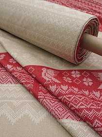 Полульняной жаккард "Былина" цв.красный, (для рушников и полотенец), ш.1.92м, лен-71%, хл-29%, раппорт 160см