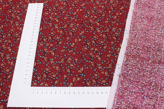 Хлопколен "Мелкие цветочки с веточками на бордовом", ш.1.5м,  хлопок-80%, лен-20%,130гр/м.кв