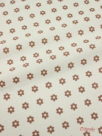 Муслин двухслойный с эф.фактурной стежки "Коричневые ромашки на молочном-2", СОРТ2, ш.1.39м, хл-100%
