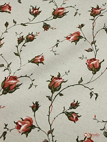 Мерный лоскут (ткань в отрезах) - Полулен "Зайцевские розочки-коралловые бутоны"(на сур)1.5м,