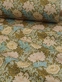 Перкаль Премиум (Digital) "Хризантема" цв.бежевый/голубой, ш.1.45м, хл-100%, 140гр/м.кв