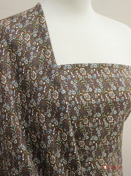 Плательный хлопок "Цветочная мозаика" цв.коричневый, ш.1.45м, хлопок-100%, 140гр/м.кв
