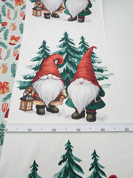 Вафельное полотно "Зимние гномы", ш.1.5м, хл-100%, 150гр/м.кв, раппорт 63см