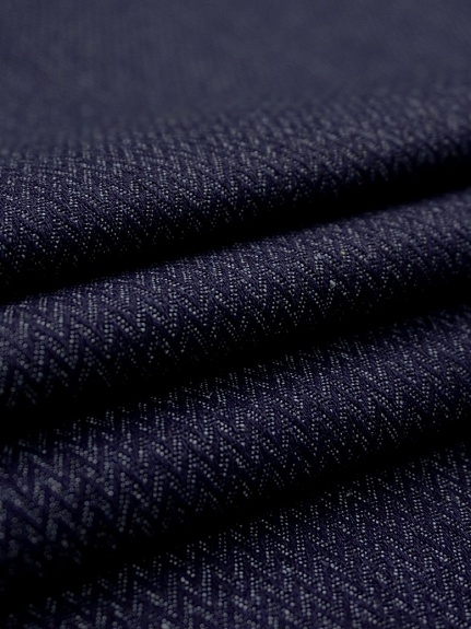 Плотная фактурная джинсовая ткань "Елочка" цв.чернильный, ш.1.8м, хлопок-65%, п/э-35%, 310гр/м.кв