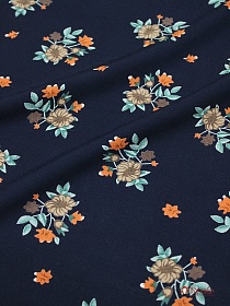 Штапель Премиум "Коричнево-терракотовые букетики на чернильно-синем", ш.1.43м, вискоза-100%