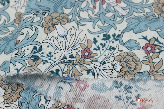 Импорт. хлопок "Витые цветочные узоры" цв.голубая дымка, ш.1.48м, хлопок-100%, 100гр/м.кв