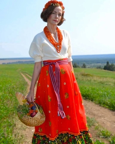 Юбка из рогожки "Красная рябина"