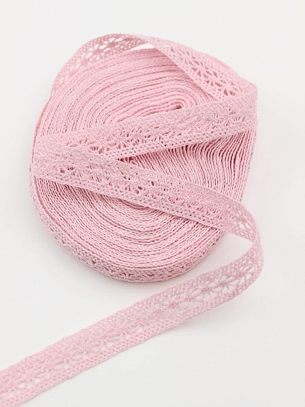 Кружево цв.нежно-розовый, ш.15мм, хлопок-90%; п/э-10%, 10м, рис.099/11
