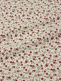 Плательный хлопок с микроворсом "Бордовые цветики на св.бежевом", СОРТ2, ш.1.44м, хл-100%,135гр/м.кв