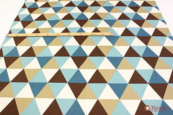 Интерьерный хлопок "Разноцветные треугольники" цв.морская волна/коричневый, ш.1.5м, хлопок-100%