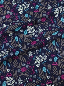 Плательный хлопок с микроворсом "Магия трав на чернильно-синем", ш.1.5м, хлопок-100%, 135гр/м.кв