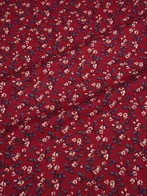Теплый хлопок "Мелкие цветочки с веточками на бордово-красном", ш.1.5м, хлопок-100%, 150гр/м.кв