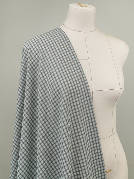 Вареный (стираный) хлопок "Клетка" цв.мятный/серый, ш.2.5м, хл-100%, 110гр/м.кв