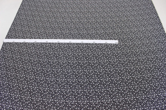 Штапель "Белые незабудки на черном", ш.1.46м, вискоза-100%, 110гр/м.кв 