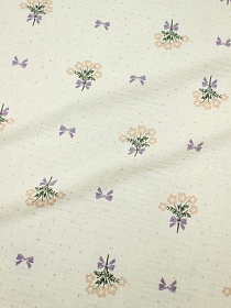 Муслин двухслойный с эф.жатости "Букетик с бантиком" цв.сливочный, ш.1.4м, хлопок-100%, 120гр/м.кв