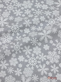 Поплин "Белые снежинки на сером", СОРТ2, ш.1.5м, хлопок-100%, 115гр/м.кв