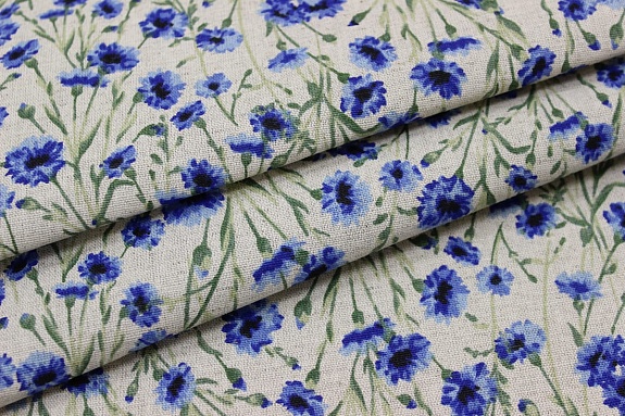 Полулен "Душистые васильки" (на т.суровом), ш.1.5м, лен-30%, хлопок-70%, 140гр/м.кв