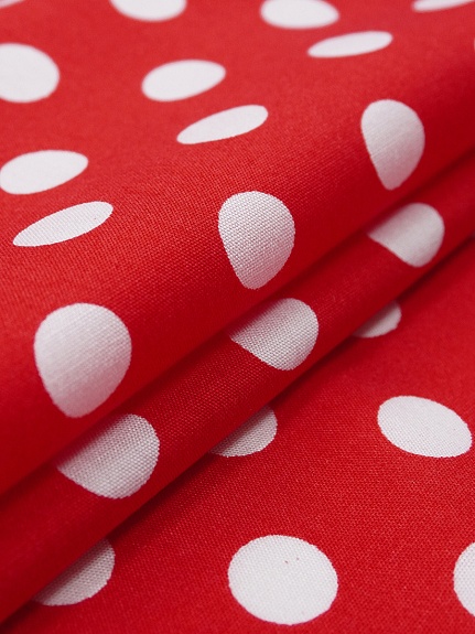 Штапель "Белый горох (11мм)" цв.красный, ш.1.45м, вискоза-100%, 95гр/м.кв