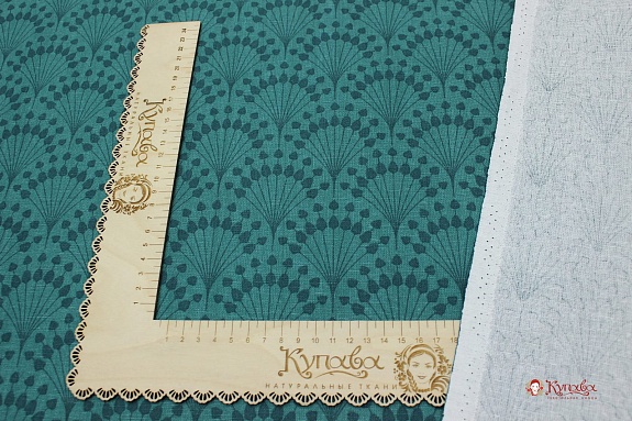 Мерный лоскут (ткань в отрезах) - Хлопколен "Веера" цв.морская волна, СОРТ2, ш.1.5м, лен-9%, хл-91%