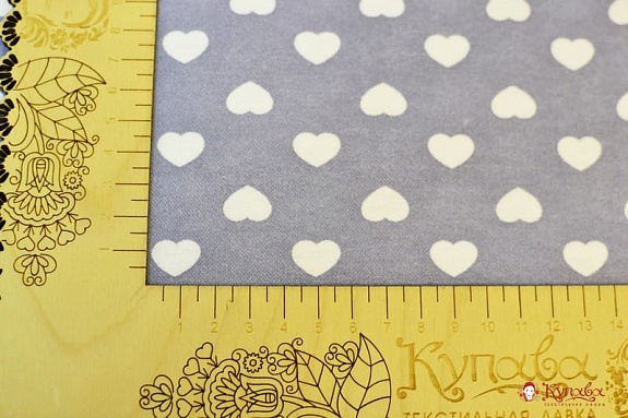 Теплый хлопок "Белые сердечки на серой-дымке", СОРТ2, ш.1.48м, хлопок-100%, 160гр/м.кв