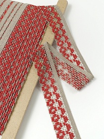 Кружево цв.кофейный/красный, ш.41мм, хлопок-85%, п/э-15%