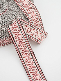 Лента тканая для поясов, 38мм Красный орнамент на суровом