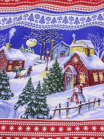 Мерный лоскут (ткань в отрезах) Рогожка "Рождественская ночь" цв.красный, ш.1.5м, хлопок-100%