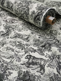 Интерьерный хлопок "Туаль де Жуи - Дикий мир" цв.черный, ш.1.5м, хлопок-100%, 245гр/м.кв