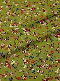 Штапель Премиум "Виринея (бордовые цветы) на темно-оливковом", ш.1.45м, вискоза-100%, 120гр/м.кв