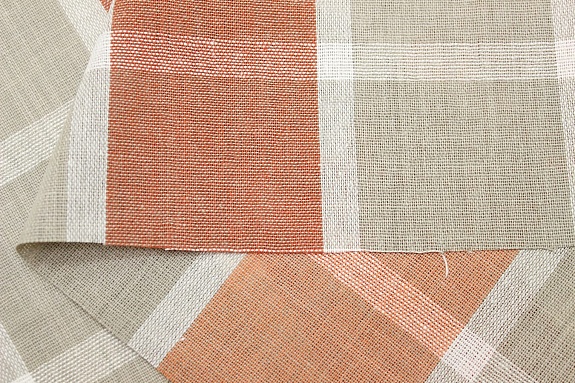 Холст полотенечный "Крупная клетка" цв.бежевый/лососевый/красный, ш.0.5м, лен-30%, хл-70%,140гр/м.кв