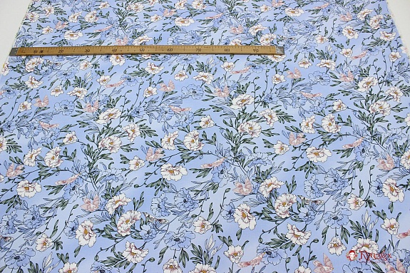 Штапель Премиум "Летний перезвон" цв.голубые сумерки, ш.1.44м, вискоза-100%, 100гр/м.кв