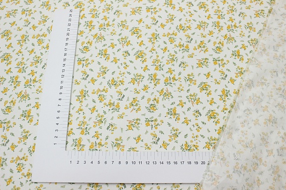 Сатин "Желтые цветочки на белом", ш.2.35м, хлопок-100%, 110гр/м.кв